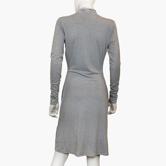 NWT ANN TAYLOR Long-Sleeve Faux Wrap Bodycon Midi Shirt Dress (Gray | Size 2) - Picture 4 of 7